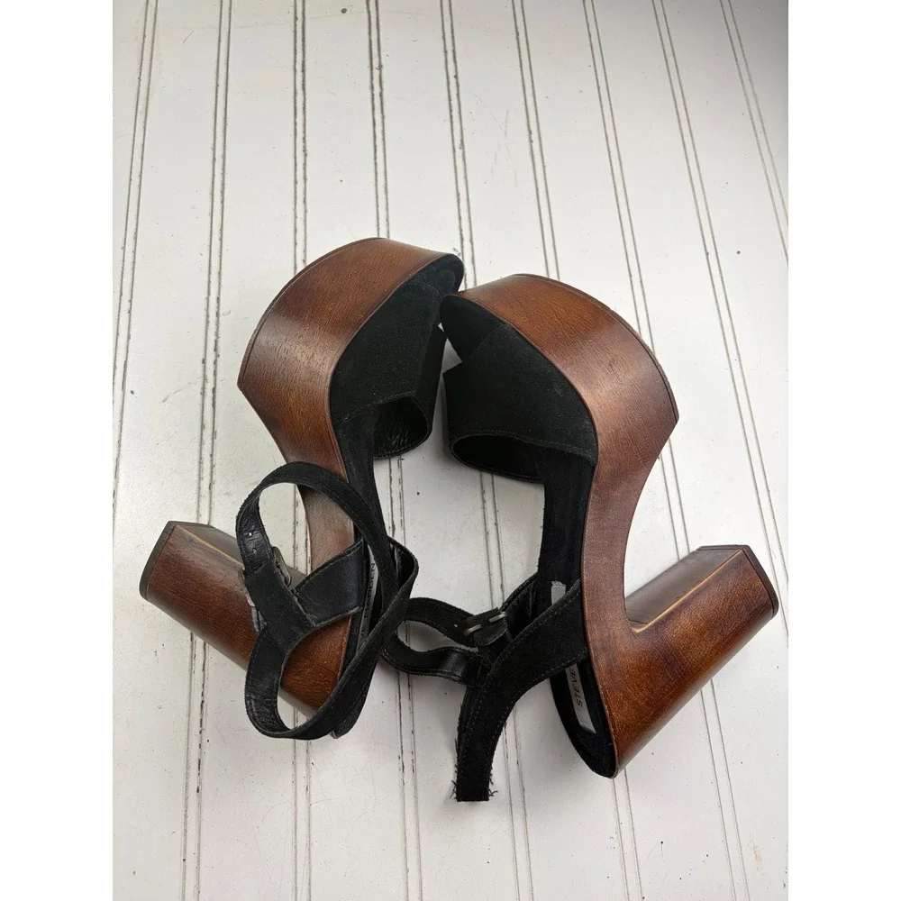 Steve Madden Vintage Black Suede Lulla Platform Chunky Sandals Women's Size 8.5